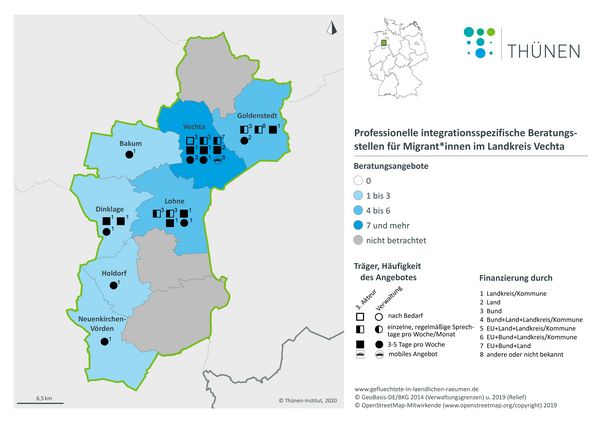 Karte zu den Beratungsstellen für Migraten*innen im Landkreis Vechta