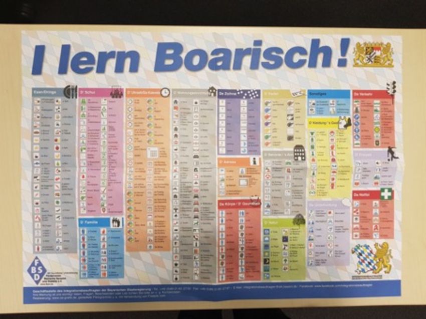 Plakat mit Bairisch-Vokabeln