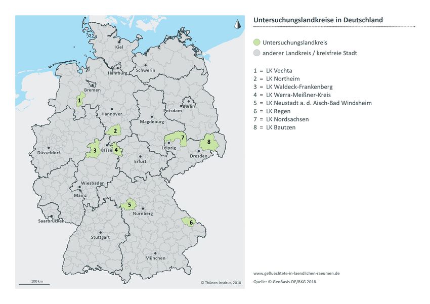 Deutschlandkarte mit den Untersuchungslandkreisen