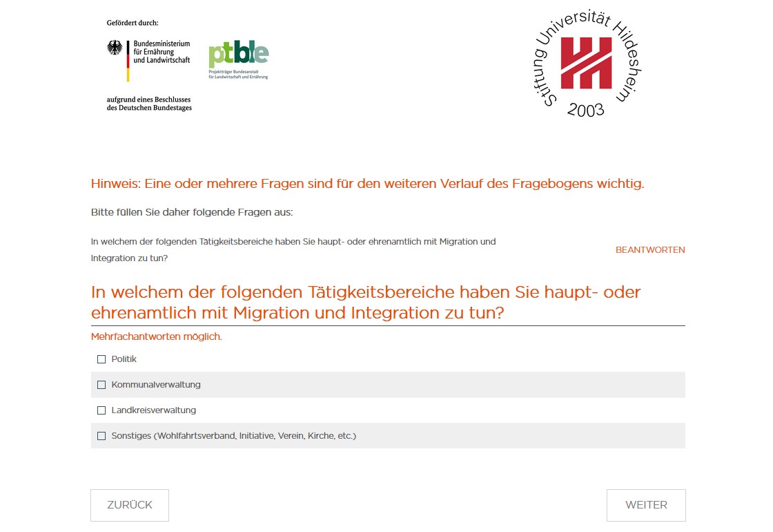 Teil eines Online-Fragebogens